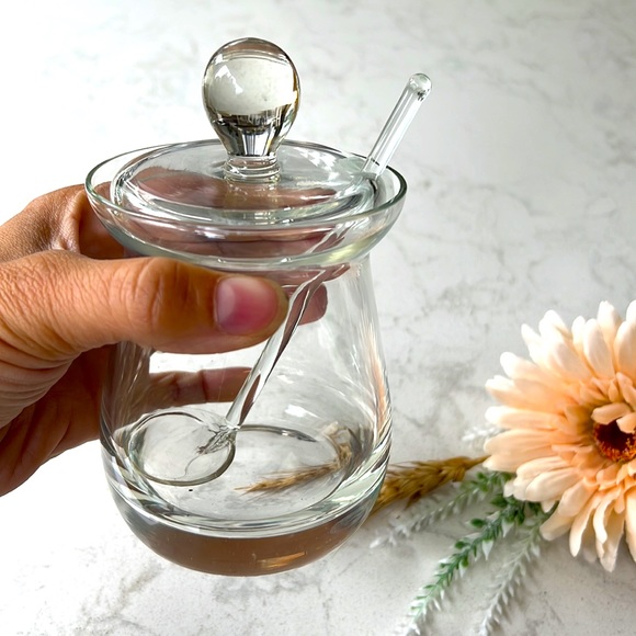 GLASS sugar bowl / honeypot with spoon 🍯 - NEW - Picture 4 of 4